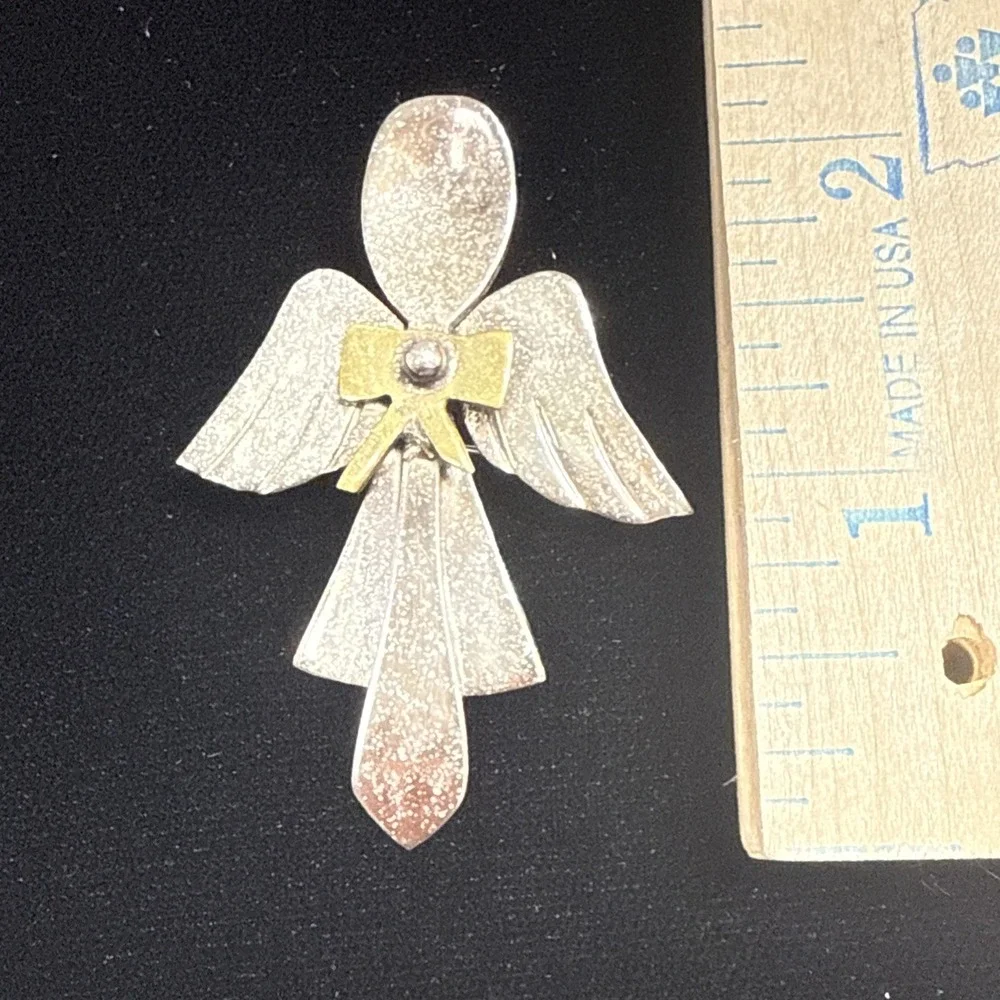 Sterling‎ Silver Spoon Angel Brooch Pendant Mexico 925  2.5 X 1.75 Inches